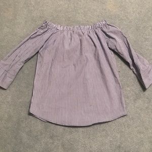 NWOT Blue/ white pinstripe off the shoulder shirt